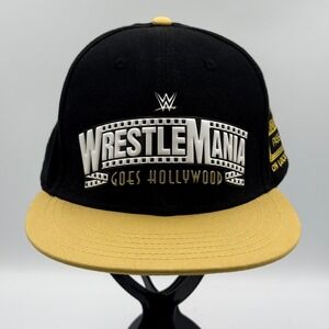 WWE‎ WrestleMania Goes Hollywood 2023 Snapback Hat Mens Adjustable Black Gold